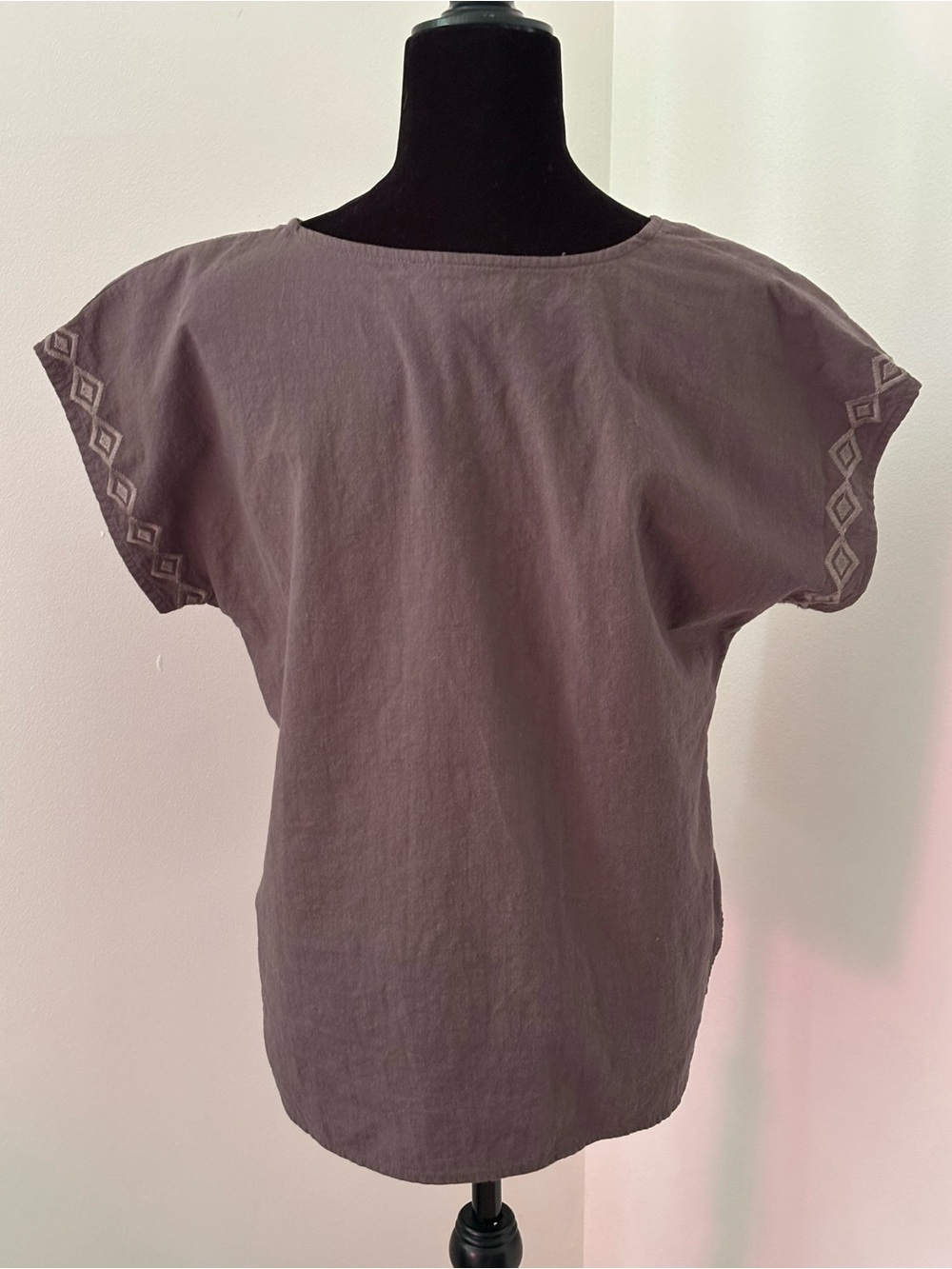 Savanna Jane Embroidered Floral Scoop Neck Top - Charcoal with Pink Roses - Picture 3 of 4